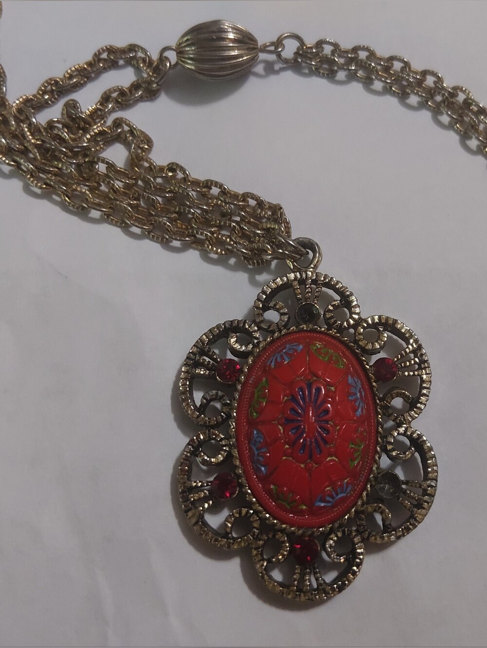 Antique-Style Red Enamel Filigree Pendant Necklace,  Vintage Tara Fifth Avenue